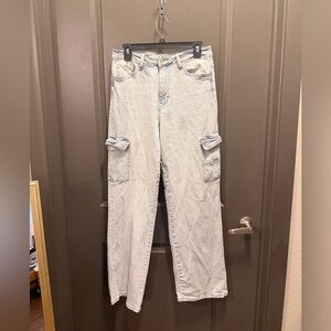 Light Blue Boyfriend Cargo Jeans - Women's Relaxed Denim